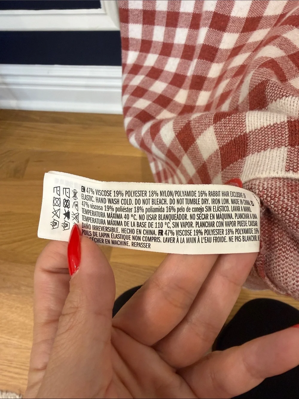 English Factory Cream and Rust Red Gingham Knit Pencil Skirt